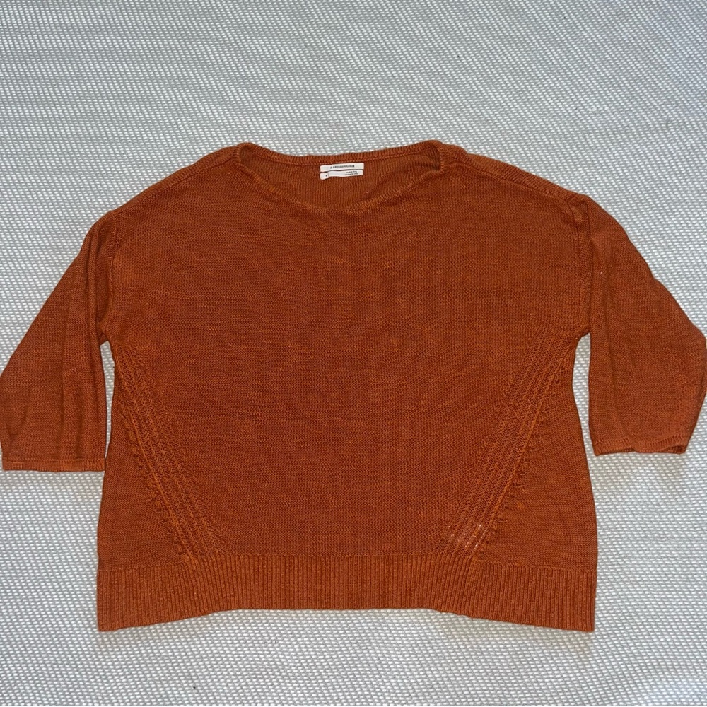 Anthropologie Women’s Pumpkin Orange Oversized Knit Sweater Sz Sm 3/4 Sleeve